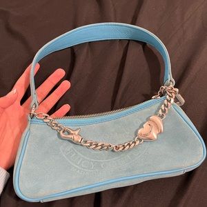 Juicy Couture vintage suede blue pastel small shoulder baguette
